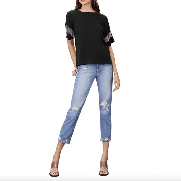 LNA Shimmy Chain-Fringed Black T-Shirt, Size XS, Made in USA - Picture 11 of 11